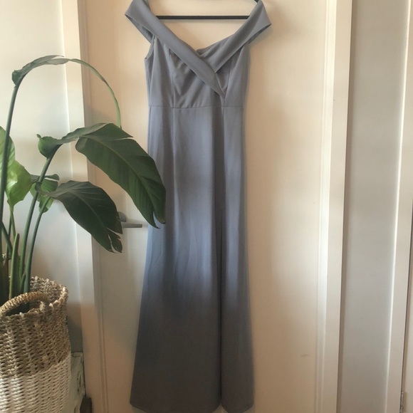Off-the-Shoulder Blue Grey Dress - Picture 3 of 6